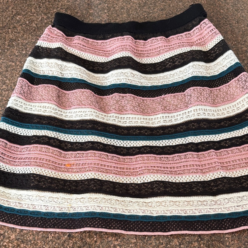 Missoni Ladies Pink Black White Lace Striped A-Line Skirt-XS